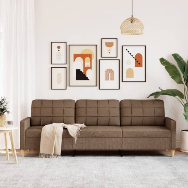 Sofa 3-osobowa, brązowa, 210 cm, tapicerowana tkaniną