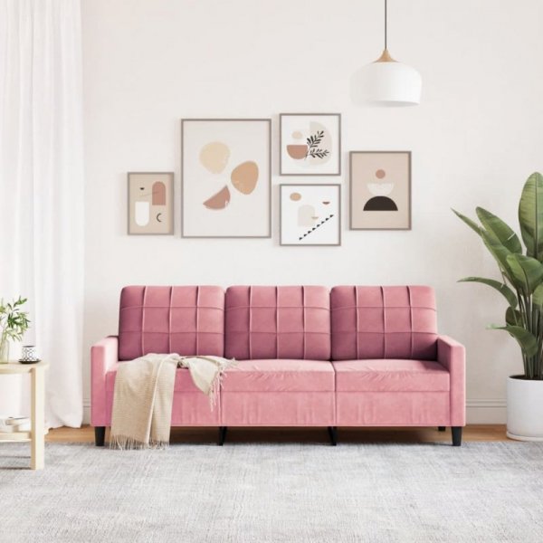 Sofa 3-osobowa, różowa, 180 cm, obita aksamitem