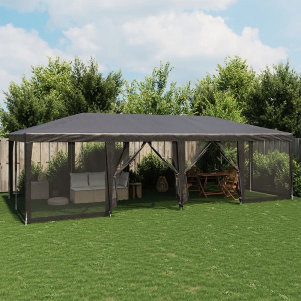 Namiot imprezowy z 12 ścianami z siatki, antracyt, 8x4 m, HDPE