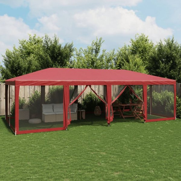 Namiot imprezowy z 12 ścianami z siatki, czerwony, 8x4 m, HDPE