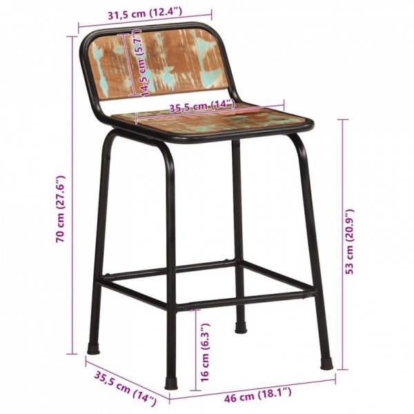 Hokery barowe 4 szt. 46x35,5x70 cm Drewno lite odzyskane