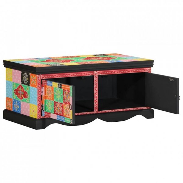 Stolik kawowy wielokolorowy 90x50x40 cm lite drewno mango