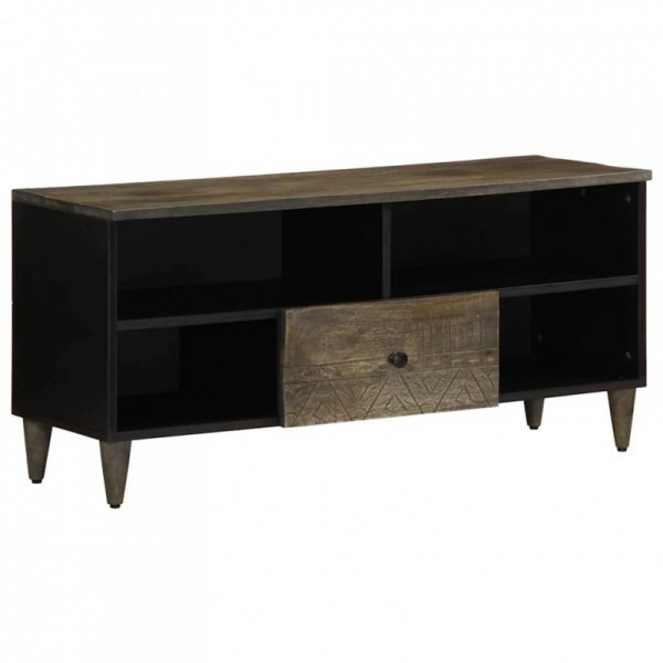 Szafka pod telewizor, czarna, 100x33x46 cm, lite drewno mango