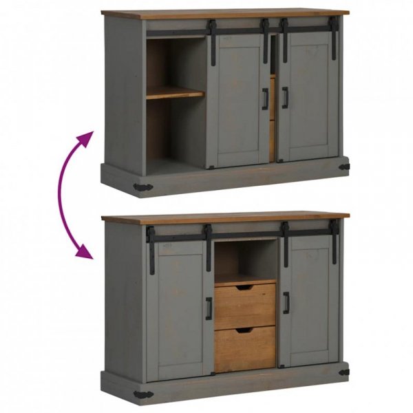 Komoda HALDEN 2 Drzwi przesuwne Szara 112x40x80 cm Drewno lite