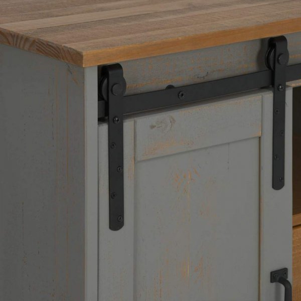 Komoda HALDEN 2 Drzwi przesuwne Szara 112x40x80 cm Drewno lite