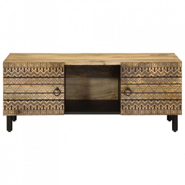 Stolik kawowy, czarny, 100x54x40 cm, lite surowe drewno mango