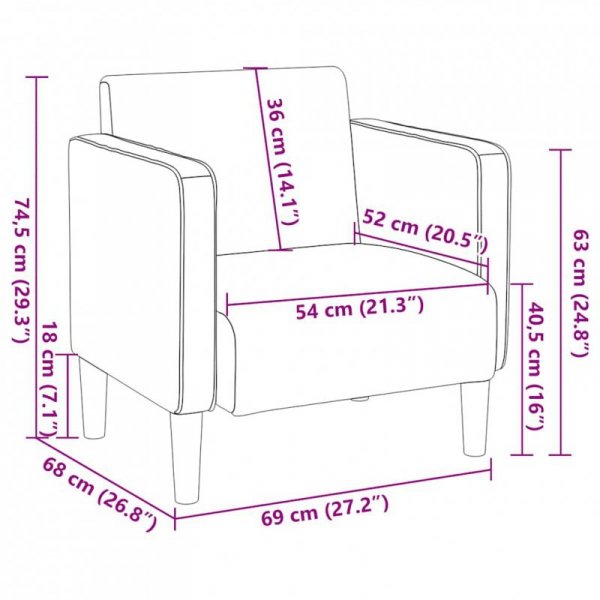 Sofa Fotel z Podłokietnikami Jasnoszary 54 cm Tkanina Kordowa