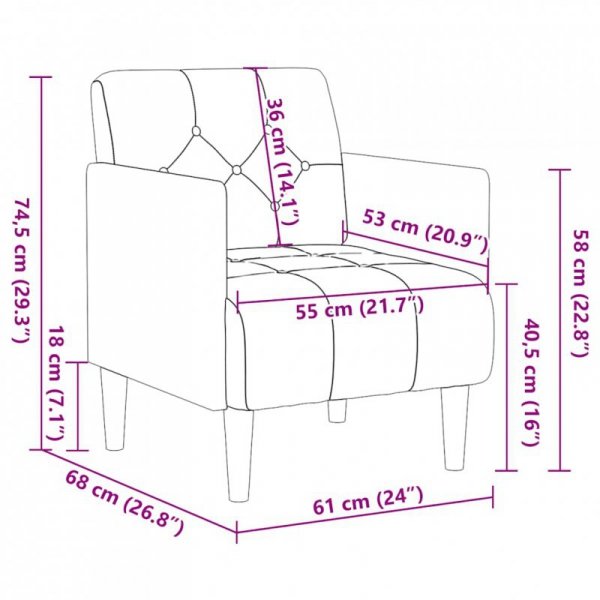 Sofa Fotel z Podłokietnikami Ciemnoszary 55 cm Aksamit