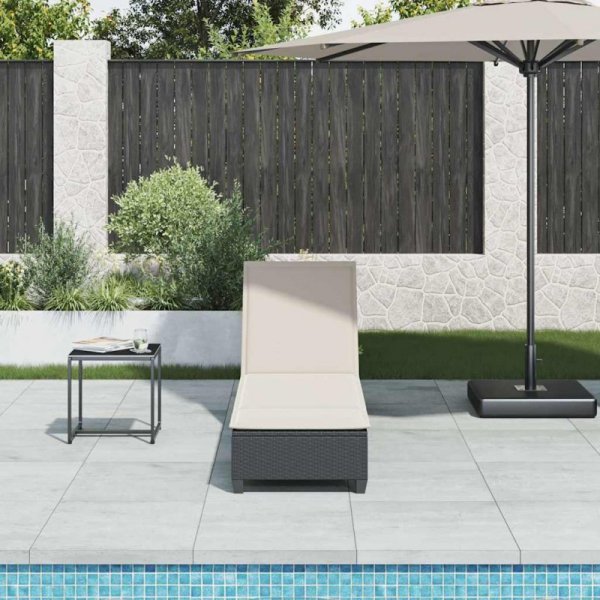 Leżak z poduszkami Czarny 55x200x25,5cm Polirattan