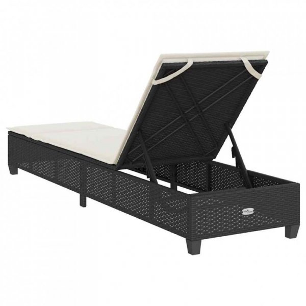 Leżak z poduszkami Czarny 55x200x25,5cm Polirattan