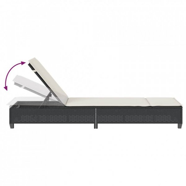 Leżak z poduszkami Czarny 55x200x25,5cm Polirattan