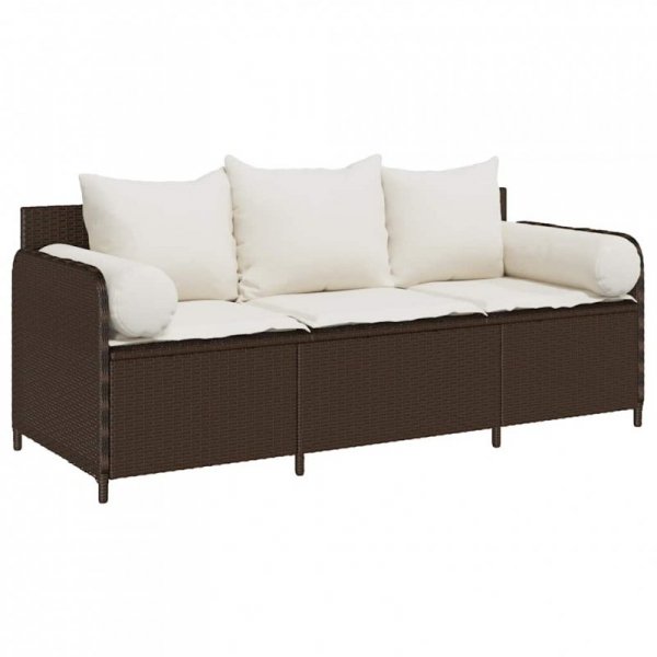 Sofa ogrodowa z poduszkami, 3-osobowa, brązowa, polirattan