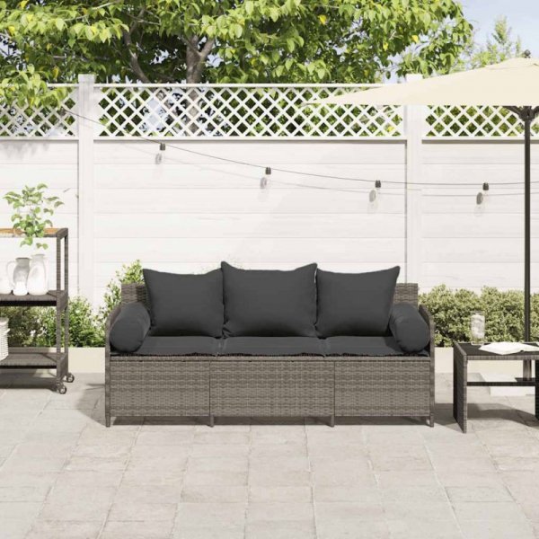 3-osobowa sofa ogrodowa z poduszkami, szara, polirattan