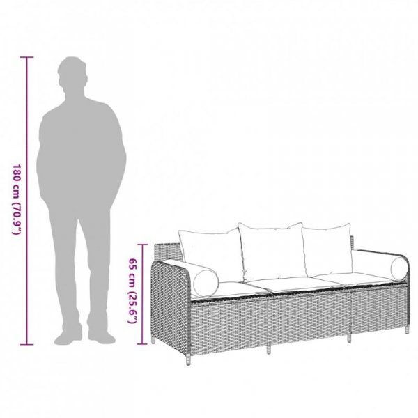 Sofa ogrodowa z poduszkami, 3-osobowa, beż, polirattan