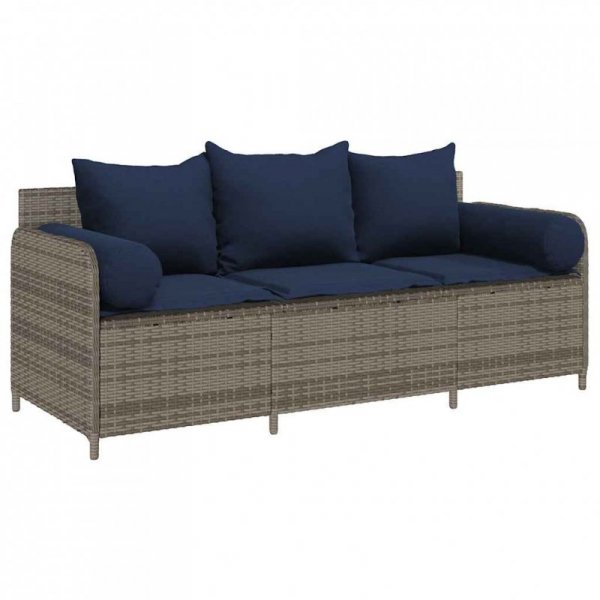 3-osobowa sofa ogrodowa z poduszkami, szara, polirattan