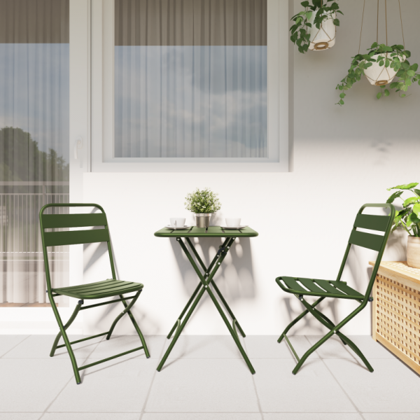 Krzesła ogrodowe składane 2 sztuki ciemnozielone 42x52x82 cm stal malowana proszkowo