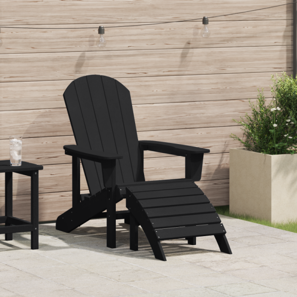 Fotel Adirondack z podnóżkiem Czarny HDPE