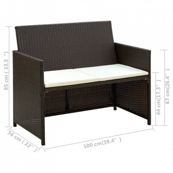 2-osobowa sofa ogrodowa z poduszkami, polirattan, brązowa
