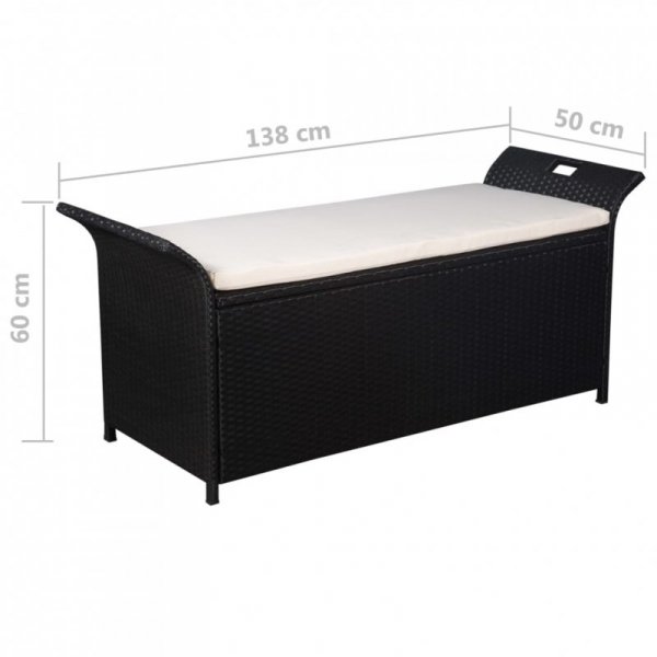 Ławka do przechowywania z poduszką, 138 cm, polirattan, czarna