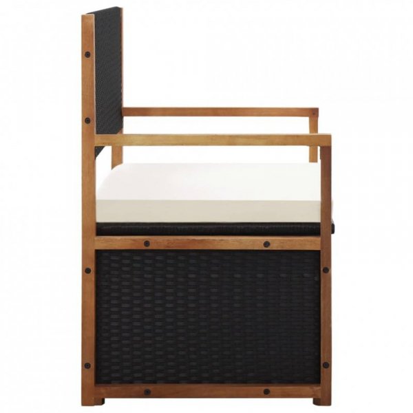 Ławka ze schowkiem, 115 cm, rattan PE i drewno akacjowe, czarna