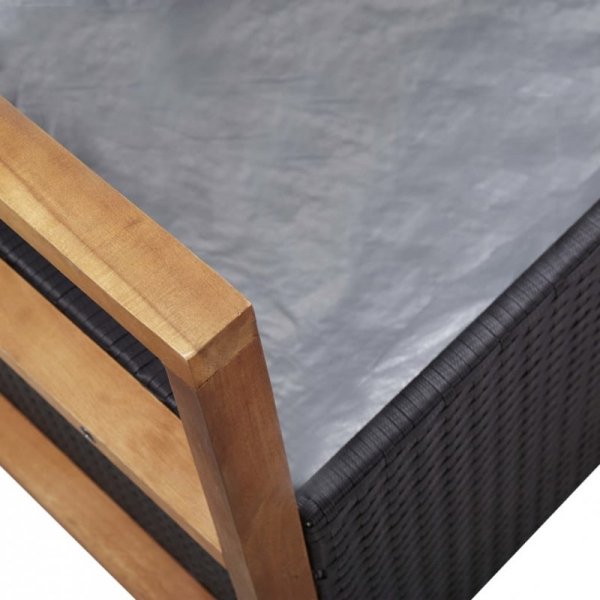 Ławka ze schowkiem, 115 cm, rattan PE i drewno akacjowe, czarna