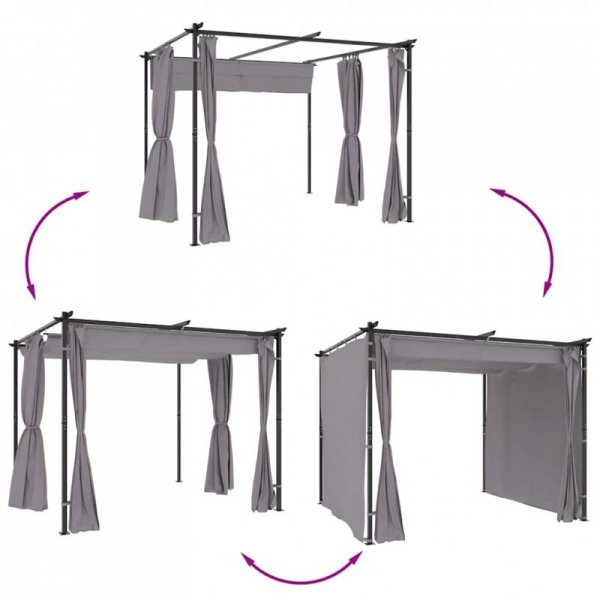 Altana ogrodowa z zasłonami, 3 x 3 m, antracytowa, stal