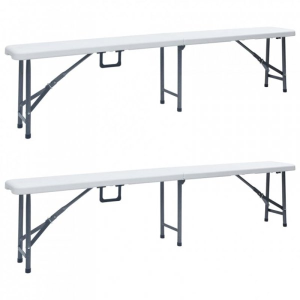 Składane ławki ogrodowe, 2 szt., 180 cm, HDPE, białe