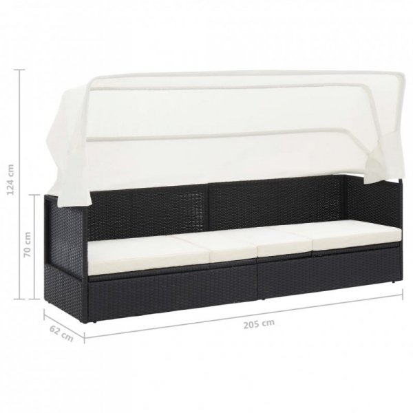Sofa ogrodowa z zadaszeniem, czarna, polirattanowa