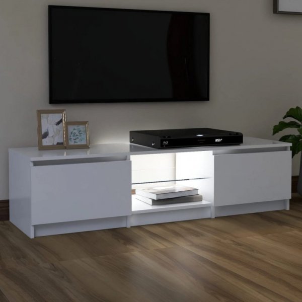Szafka pod TV z oświetleniem LED, biała, 140 x 40 x 35,5 cm