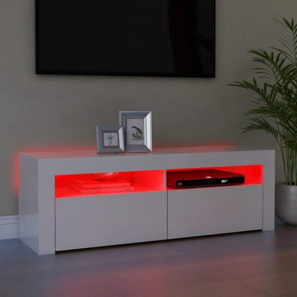 Szafka TV z oświetleniem LED, biała, wysoki połysk, 120x35x40cm
