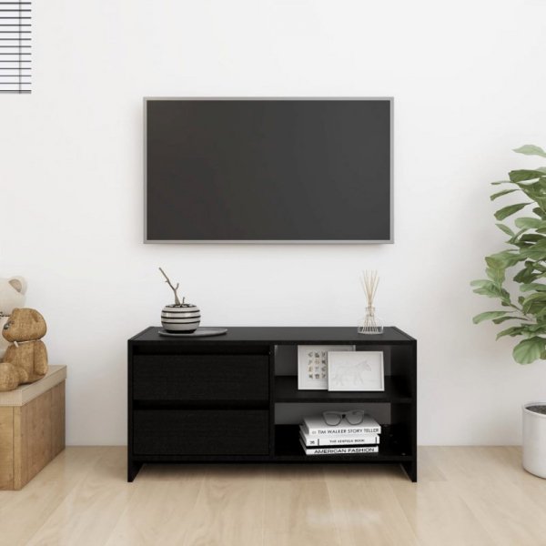 Szafka pod telewizor, czarna, 80x31x39 cm, lite drewno sosnowe