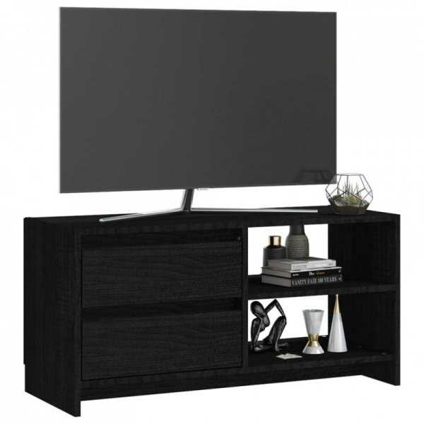 Szafka pod telewizor, czarna, 80x31x39 cm, lite drewno sosnowe