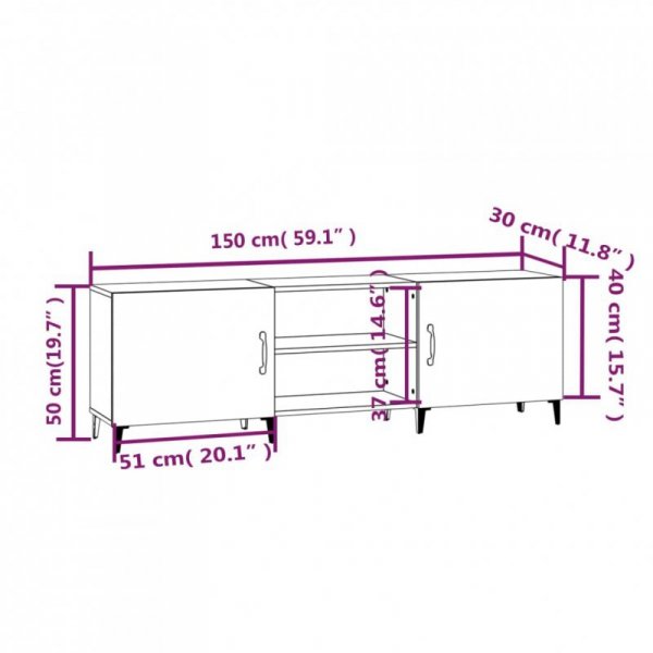 Szafka pod TV, biała, 150x30x50 cm, materiał drewnopochodny