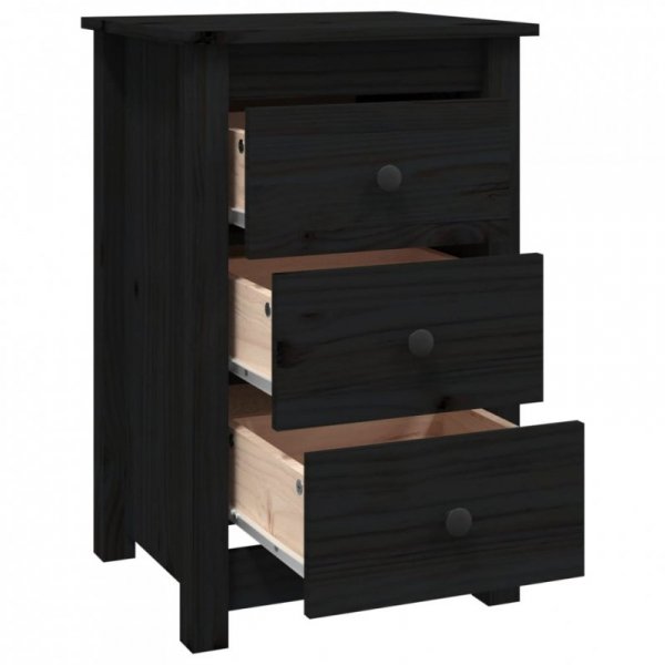 Szafki nocne, 2 szt., czarny, 40x35x61,5cm, lite drewno sosnowe