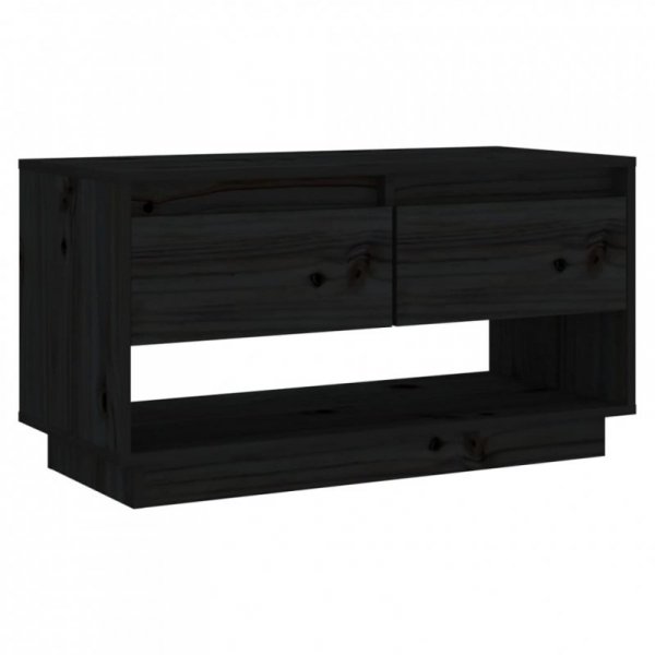 Szafka pod telewizor, czarna, 74x34x40 cm, lite drewno sosnowe