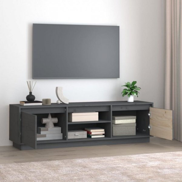 Szafka pod telewizor, szara, 140x35x40 cm, lite drewno sosnowe