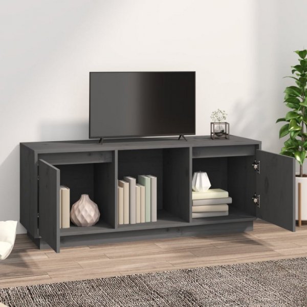 Szafka pod telewizor, szara 110,5x35x44 cm, lite drewno sosnowe