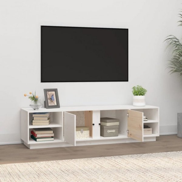 Szafka pod telewizor, biała, 156x40x40 cm, lite drewno sosnowe