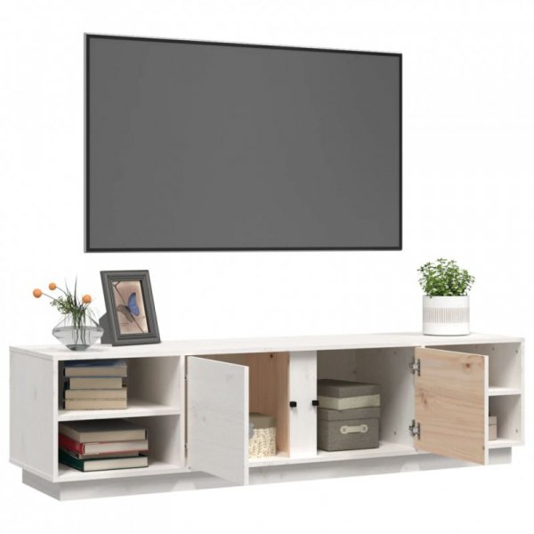 Szafka pod telewizor, biała, 156x40x40 cm, lite drewno sosnowe