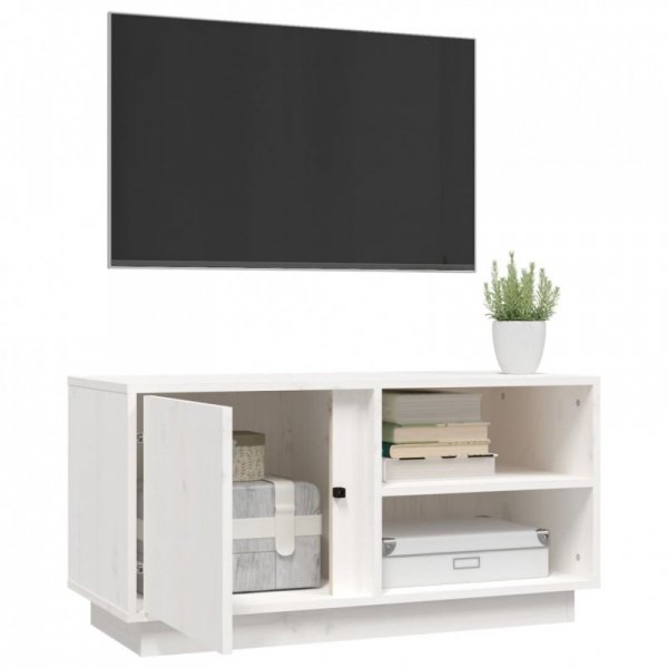 Szafka pod telewizor, biała, 80x35x40,5 cm, lite drewno sosnowe