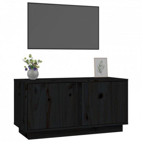 Szafka pod TV, czarna, 80x35x40,5 cm, lite drewno sosnowe