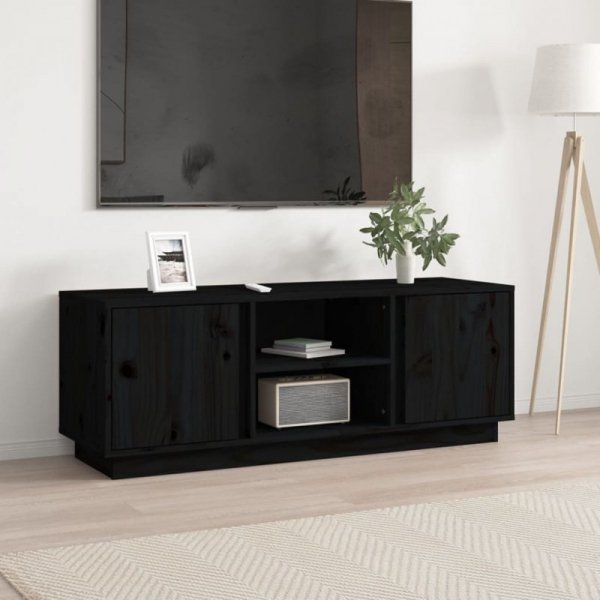 Szafka pod TV, czarna, 110x35x40,5 cm, lite drewno sosnowe