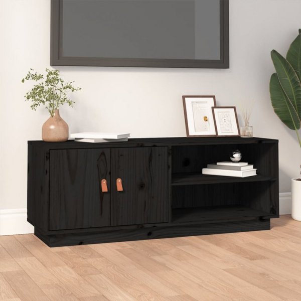 Szafka pod TV, czarna, 105x34x40 cm, lite drewno sosnowe
