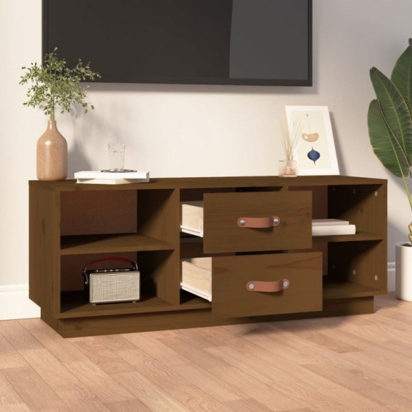 Szafka pod TV, miodowy brąz, 100x34x40 cm, lite drewno sosnowe