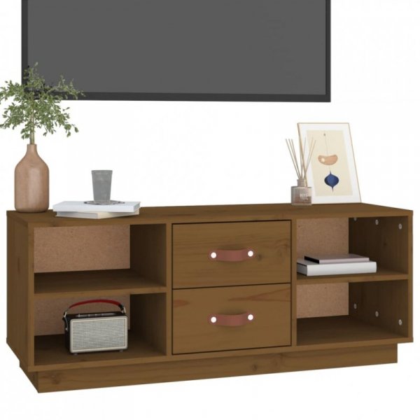 Szafka pod TV, miodowy brąz, 100x34x40 cm, lite drewno sosnowe