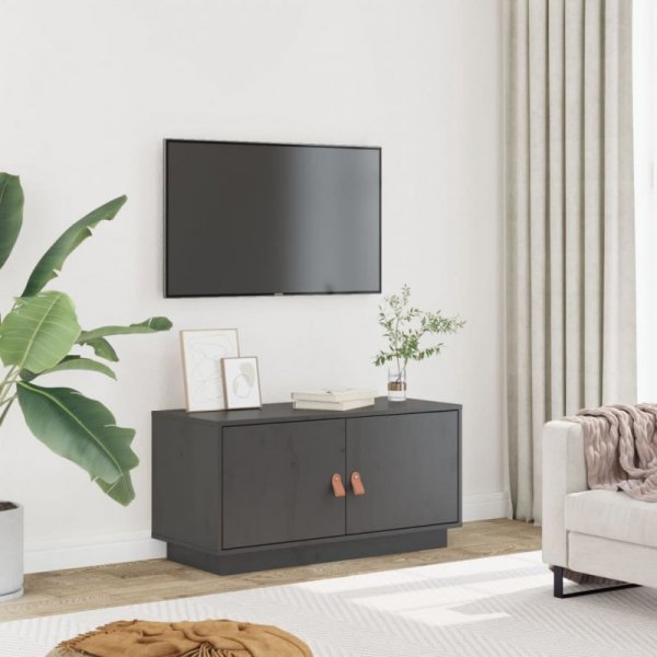 Szafka pod TV, szara, 80x34x40 cm, lite drewno sosnowe