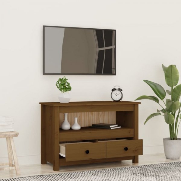 Szafka pod TV, miodowy brąz, 79x35x52 cm, lite drewno sosnowe