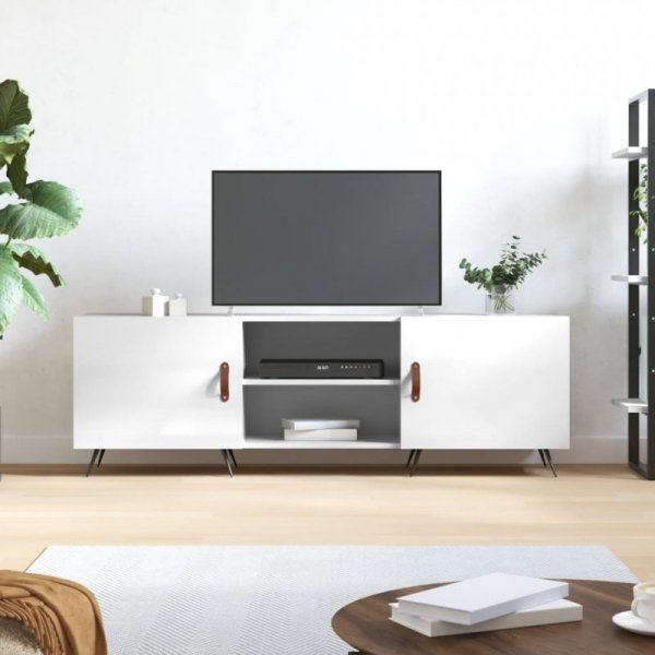 Szafka pod TV, wysoki połysk, biała, 150x30x50 cm