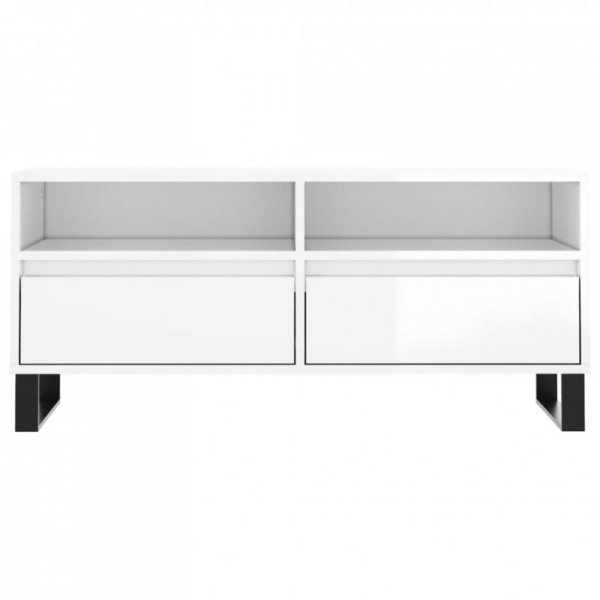 Szafka pod TV, wysoki połysk, biała, 100x34,5x44,5 cm
