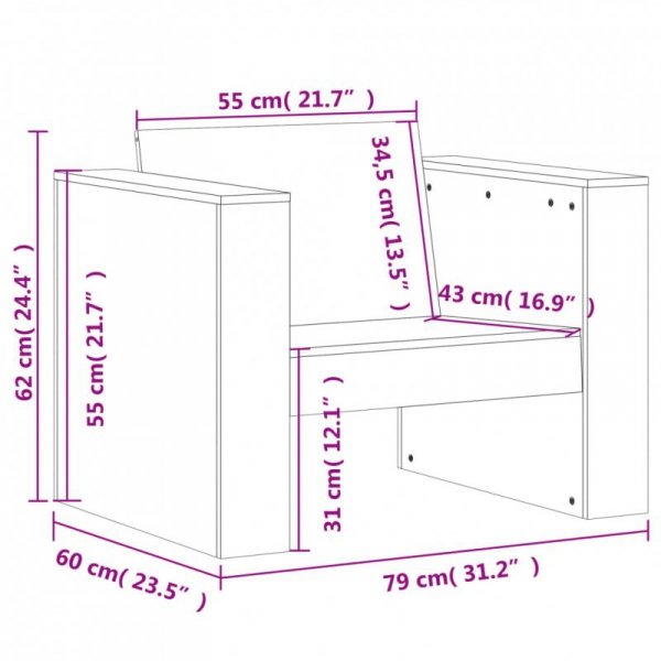 Fotel ogrodowy, 79x60x62 cm, lite drewno sosnowe